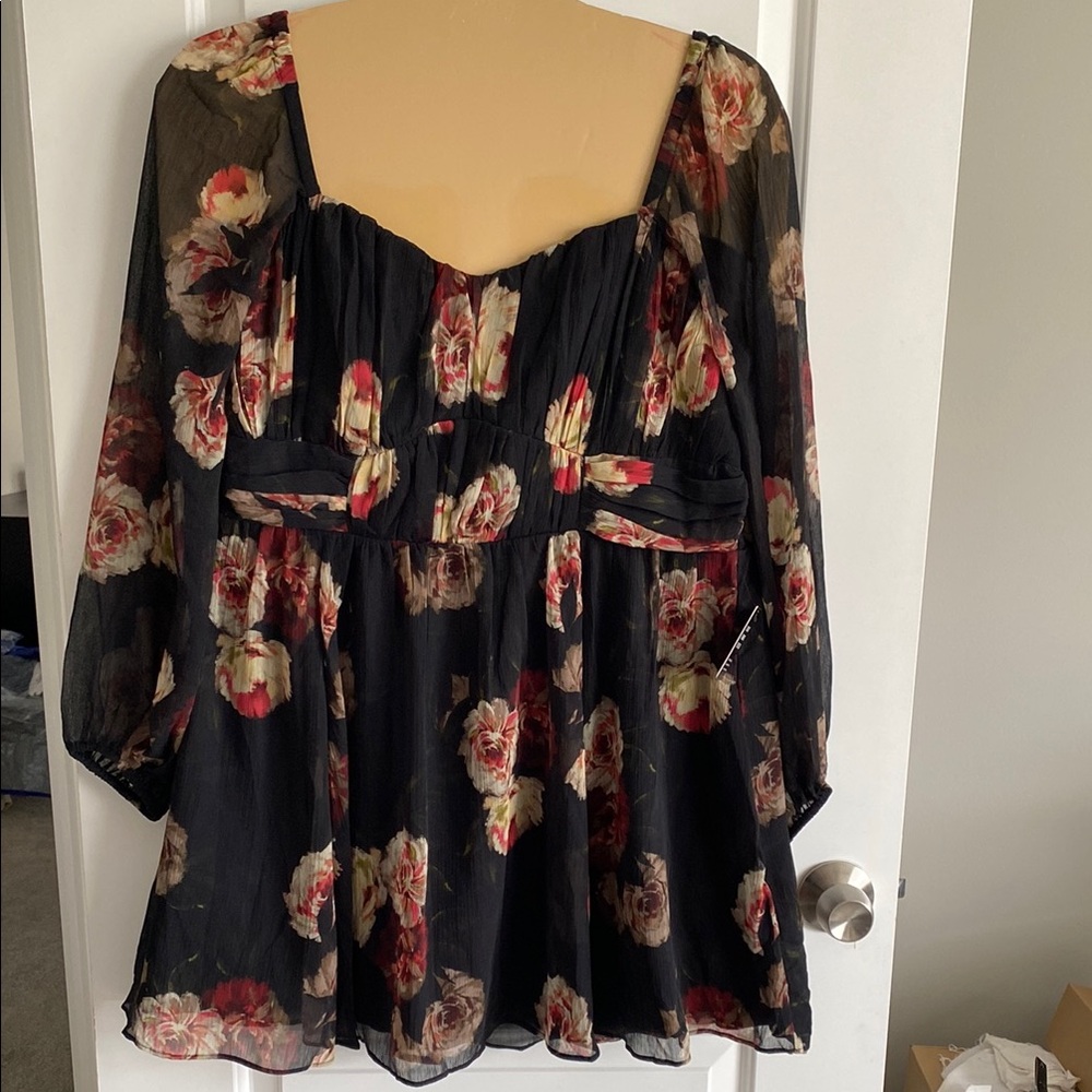 Express Black and Pink Ruffled Blouse with Bustier Style